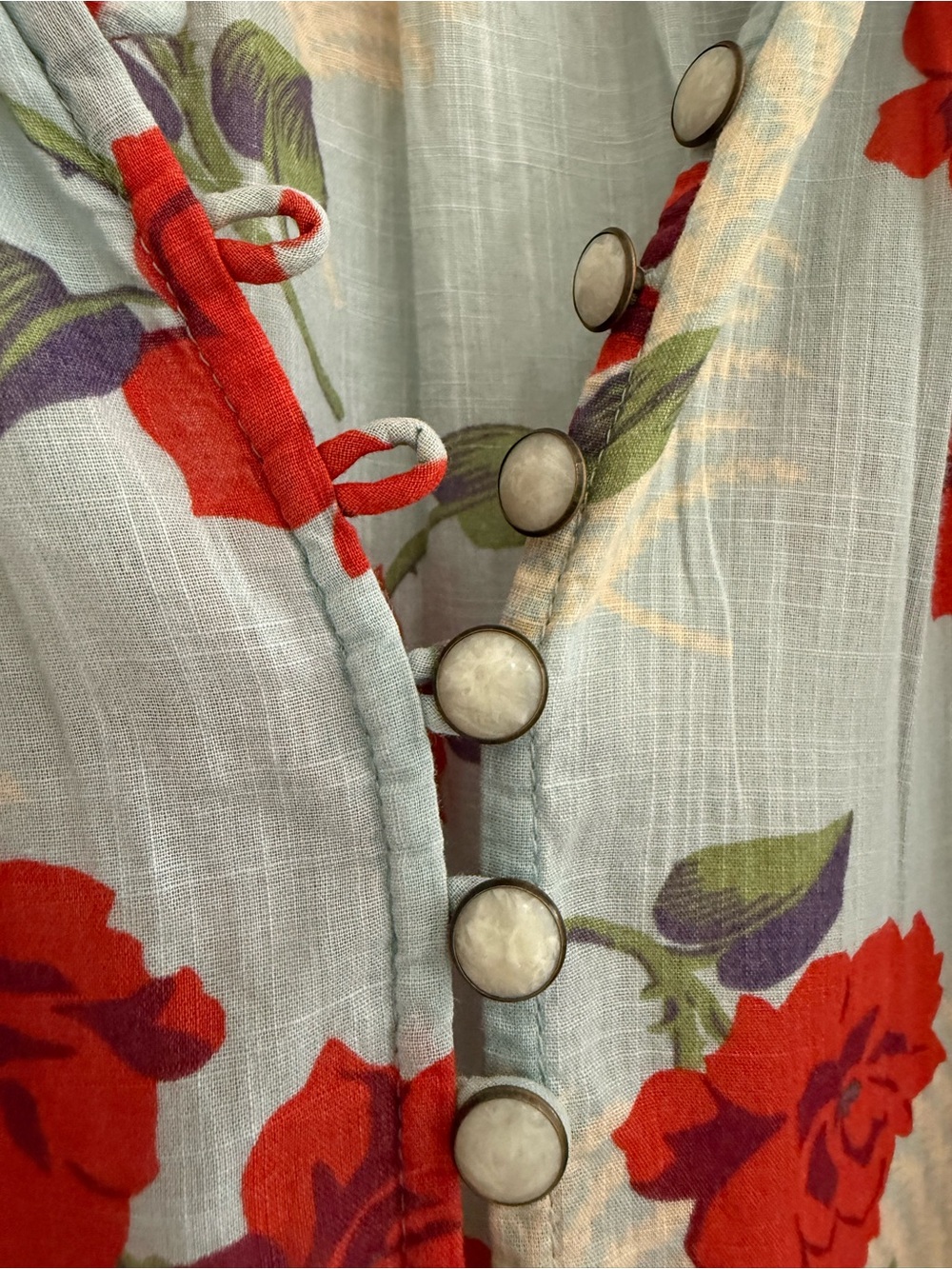 The Great Pleated Ravine Midi Dress Western Rose pearl button cotton - Picture 6 of 14